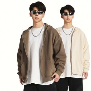 H5417 New Arrivals Custom Heavyweight 420g <b>Fleece</b> <b>Liner</b> Zipper Hoodies Plain Oversized Zip up Hoodies - Product Image 3