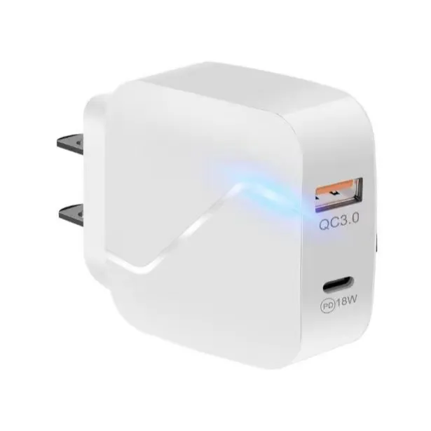 Customized PD 18w Fast Charging Type-c +Usb QC3.0 Travel Adaptor Wall Charging For Mobile IPhone Mobile