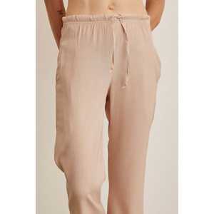 Pantalon large Luna rose poudré en crêpe, taille élastique, bordure passepoilée, taille haute, pour femme - Product Image 2