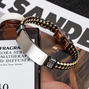 ソンイ メンズ ビジネス レトロ ステンレススチール ブレスレット カップルギフト 加工済み彫刻と手編みロープブレスレット - Product Image 3