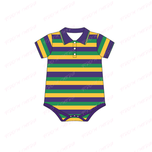 Abbigliamento <span class=keywords><strong>per</strong></span> bambini da due fratelli abbinati Mardi Gras <span class=keywords><strong>Polo</strong></span> Set pagliaccetto in cotone viola verde dorato a righe carnevale vestito da ragazze - Product Image 6