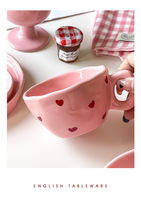 Ensemble de vaisselle moderne et durable en porcelaine émaillée, fait main, motif cœur rose mignon, écologique, idéal pour la maison – Cadeau d'affaires créatif et populaire