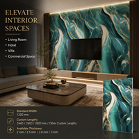 Panel de Pared de PVC Impermeable de Alto Brillo MORLENX Moderno con Rayas UV y Cuadros en Verde Esmeralda y Dorado para Interiores de Spas y Villas