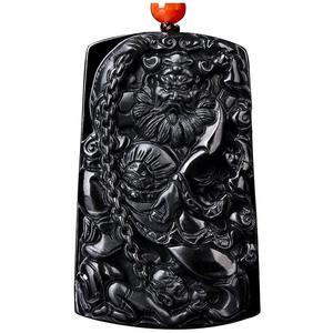 Pendentif en jade noir naturel Zhong Kui, design original, style chinois, cadeau avec certificat d'évaluation C293 - Product Image 1