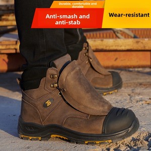 Chaussures de travail montantes pour hommes en cuir de vachette véritable, toutes saisons, anti-perforation, résistantes à l'usure, avec embout de sécurité en acier - Product Image 2