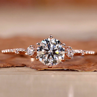 Bague de fiançailles vintage à trois pierres en or massif 10K 14K 18K avec diamant de laboratoire taille ronde 1CT, motif feuille et milgrain, certifiée GIA CVD/HPHT