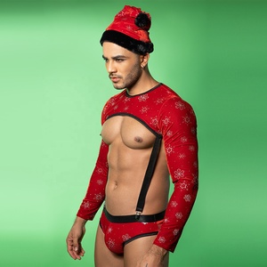 Costume de Noël <span class=keywords><strong>sexy</strong></span> en velours rouge de haute qualité pour hommes, sous-vêtements <span class=keywords><strong>sexy</strong></span> en gros - Product Image 2
