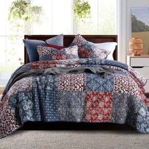 Venta al por mayor personalizado impreso Patchwork edredón conjunto colcha fundas de almohada a granel comprar <span class=keywords><strong>precio</strong></span> barato hogar Hotel uso personalizado Floral Stitch 3PCs - Product Image 2