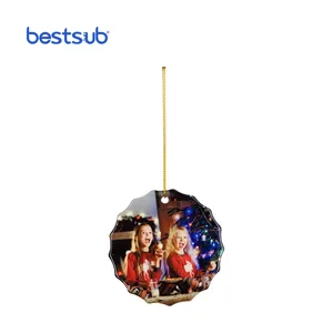 BestSub-ornamento redondo de cerámica para decoración del hogar, decoración de árbol de Navidad con engranaje grande, por sublimación, 3 pulgadas, venta al por mayor, H038