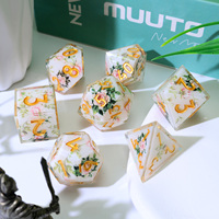 Dadu polihedral musim semi abadi, Set dadu DND Resin mawar mekar untuk RPG & papan Games-L13