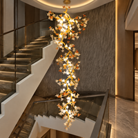 Lustre en verre floral et laiton massif pour hôtel, luminaire suspendu artistique de luxe en forme de branche pour hôtel, villa, décoration lumineuse