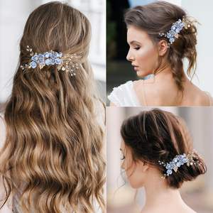 Peignes à cheveux élégants en cristal bleu clair pour femmes filles accessoires de cheveux de mariage barrettes de strass à la mode avec perle - Product Image 5