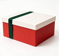Boîte rigide de Noël personnalisée avec nœud en satin, surface en papier artistique pour un emballage de Noël de luxe