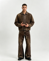 Costume en jean décontracté slim fit pour homme sur mesure |   Veste en jean marron grande taille |   Logo disponible