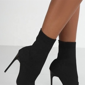 Spring Autumn Fashion Breathable Knitting Ankle Boots Stiletto Thin Heel Short Boots Slip-on Simple <b>Sock</b> Boots Big Size 43 - Product Image 4