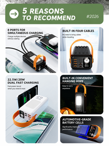 <span class=keywords><strong>Batterie</strong></span> <span class=keywords><strong>externe</strong></span> portable 50000 mAh avec charge rapide PD 22,5 W, 4 câbles intégrés, 8 sorties, lumière LED intégrée, grande capacité - Product Image 3