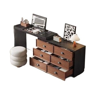 Solid Wood <b>Dressing</b> <b>Table</b> With Chest Of Drawers Extendable Makeup Vanity Bedroom <b>Storage</b> Cabinet Oak Wood Design - Product Image 5