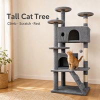 Albero per Gatti in Legno Multilivello con Due Casette, Tiragraffi Avvolti in Corda, Scala Minimalista per Gatti di Taglia Grande, OEM