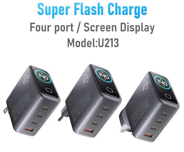 Zolo 140w 65w Gan Charger Pd 3.1 Fast Charge 4 Ports Usb Type-c Digital Display Travel Adapter Uk Us Foldable Plug Cargador