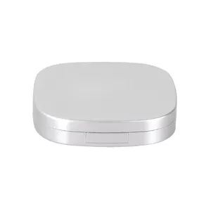 Perak Elegan Persegi Persegi Panjang Plastik Hitam Kasus Kompak untuk Wajah Compact Powder dengan Cermin dan Tutup untuk Puff