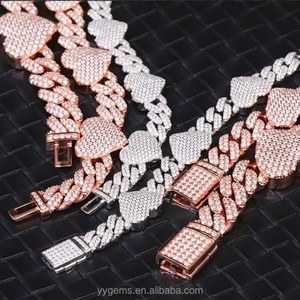 สร้อยคอและกำไลแบบฮิปฮอป ดีไซน์หัวใจประดับเพชรโมอิสซาไนต์ GRA VVS ชุบทองคำแท้ 925 เงินสเตอร์ลิง - Product Image 4