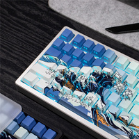 Berbagai Versi Ukiyo-e Keycap Merah/Putih/Hitam Biru Profil Cherry PBT Sisi Transparan untuk Keyboard Mekanik GH60/GK61/68
