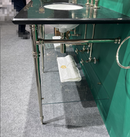 Lavabo en marbre cannelé avec robinet en or Lavabo mural de luxe avec support en fer Élégant Salle de bain Double évier Console Pieds