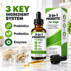 Gouttes Probiotiques Naturelles <span class=keywords><strong>pour</strong></span> Chiens 3-en-1 : Soutien Digestif Liquide avec Prébiotiques et Enzymes <span class=keywords><strong>pour</strong></span> la Santé Intestinale 60ml - Product Image 1