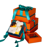 Boîte-cadeau avec couvercle et fond, boîte-cadeau créative carrée en carton avec nœud papillon, boîte d'emballage cadeau avec fenêtre