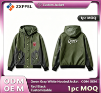 Blouson universitaire à capuche pour homme avec empiècements contrastants, badges et logo brodé personnalisé, style streetwear