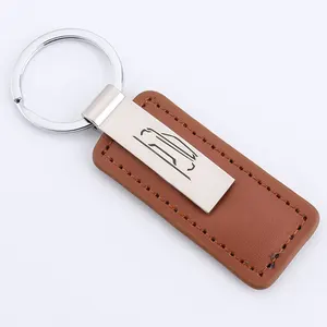 Chaveiro em branco para marca de carros, chaveiro com logotipo personalizado em metal pu, couro preto, com nome comercial personalizado por atacado na China