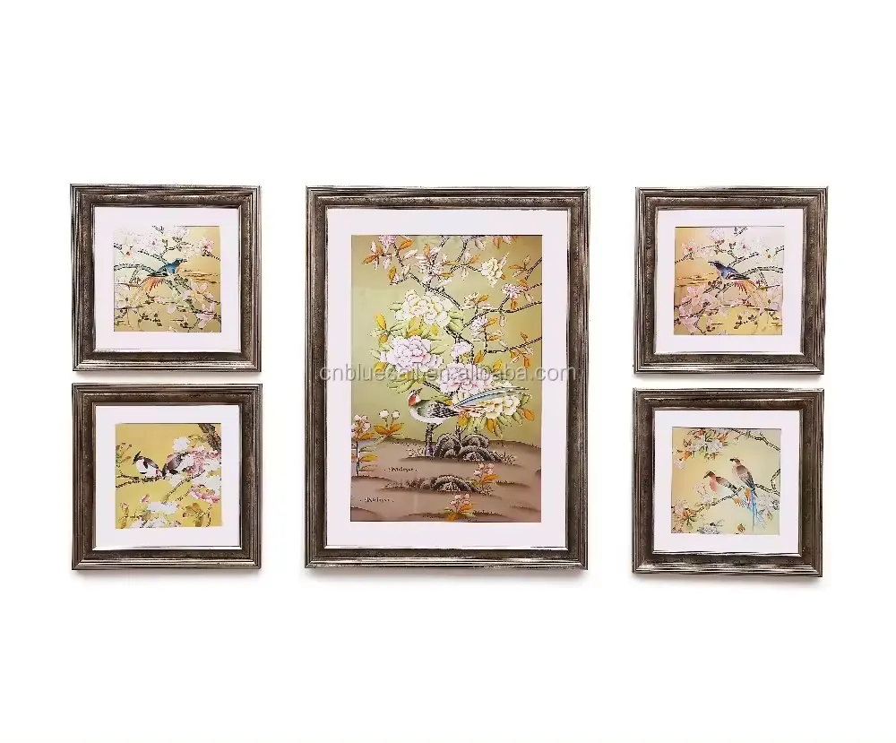 Marcos de fotos de flores y pájaros, marco de impresión de lienzo, marco de fotos de 5 piezas