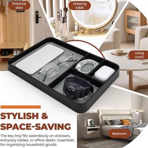 Classic Valet Tray Desk Organizer for Men 4 Slots Premium PU Leather Living Room Desk Use Multifunction Nightstand Bedside <b>Caddy</b> - Product Image 4