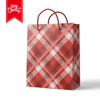 Bolsa de regalo de papel Kraft de Navidad personalizada con asa Embalaje personalizado de fábrica para fiestas Esquema de color rojo y blanco