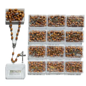 12 Pezzi Rosario Artigianale Unisex in Legno d'Ulivo con Perle di Terreno Sacro e Reliquie, Catene con Motivo Vegetale, Cristianesimo, Gerusalemme - Product Image 3