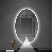 Miroir de salle de bain ovale moderne éclairé par LED, miroir de vanité rétroéclairé avec capteur tactile, 3 couleurs réglables, anti-buée, miroir de douche