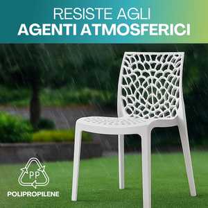 Sedie in Polipropilene Bianco con Motivo a Ragnatela, Perforate e Impilabili, per Uso Interno ed Esterno - Product Image 4
