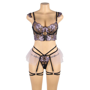 Taglie forti Sexy pigiama paffuto ragazze ricamo reggiseno Set anello in acciaio Push up biancheria intima all'ingrosso - Product Image 4