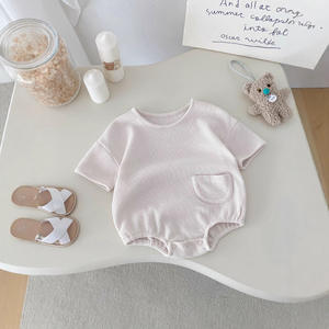 2025 Одежда для новорожденных, повседневный слитный летний костюм, удобная Вафли с коротким рукавом, мягкая шапка с маленьким карманом, детский комбинезон - Product Image 3