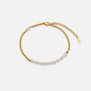 एरेसी नए ग्रीष्मकालीन गहने गर्म टिन 18k सोने की प्लेटेड टैर्निश मुक्त स्टेनलेस स्टील रॉको प्राकृतिक मोती मिश्रित डिजाइन क्यूबन - Product Image 2