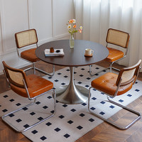 Table à manger moderne Tulip 6 places, base en acier inoxydable 304 brossé, plateau en placage de bois, style compact pour la maison, appartement, style nordique rétro