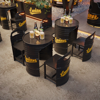 Ensemble table et chaises de café en baril de pétrole industriel créatif, design en fer écologique et durable, pour restaurant, maison, bar, usage extérieur