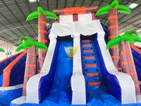 Vente en gros de toboggan aquatique gonflable géant tropical pour enfants et adultes, avec piscine et structure de saut