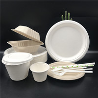 2024 ensembles de vaisselle biodégradable verte bagasse à emporter assiette à dîner jetable vaisselle écologique pour mariage