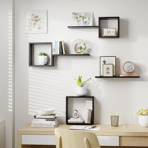 Juego negro de 6 <span class=keywords><strong>estantes</strong></span> <span class=keywords><strong>flotantes</strong></span> <span class=keywords><strong>cuadrados</strong></span> de madera para montaje en pared <span class=keywords><strong>estantes</strong></span> de pared de cubo geométrico - Product Image 3