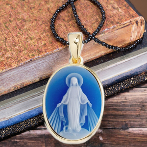 Bijou personnalisé plaqué or, amulette catholique Vierge Marie, médaillon <span class=keywords><strong>agate</strong></span> de Guadalupe, argent sterling 925, pour enfants - Product Image 3