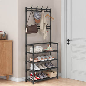 Colgador de ropa de 4 niveles, estante para sombreros, estante de zapatos de suelo de Metal, perchero, soporte de almacenamiento, estantes detrás de la puerta, entrada, uso General - Product Image 1