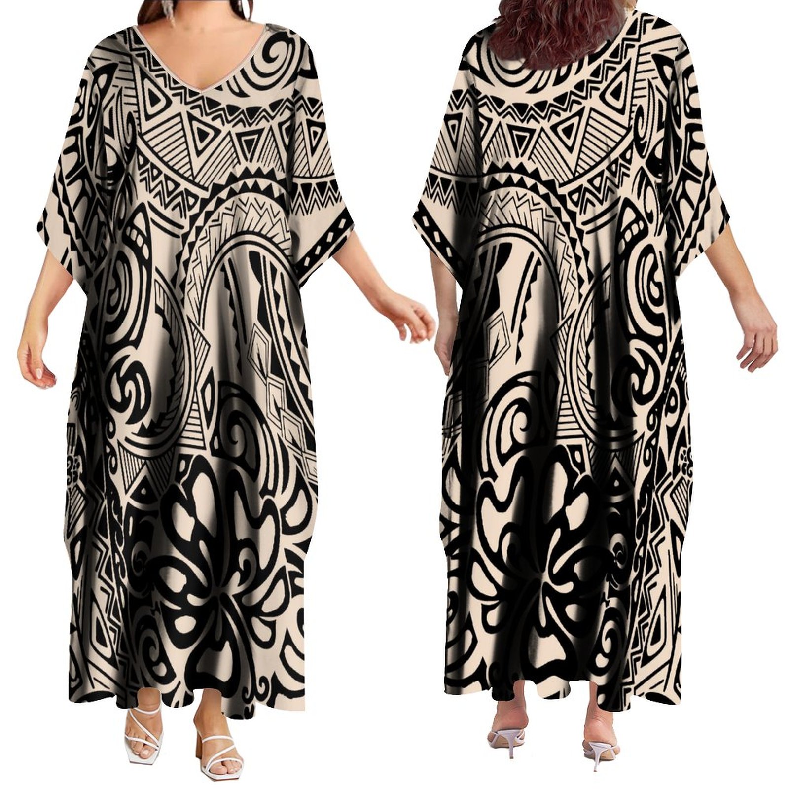 OEM Customized Polynesian Tribal Printed Hawaiian Dress Ladies V Neck Half  Sleeve Loose Casual Long Dresses Vestidos Casuales| Alibaba.com