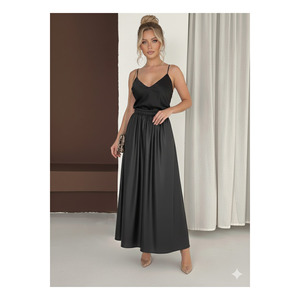 Jupe longue fluide bordeaux pour femme, taille élastique, tissu brillant, silhouette évasée, longueur 95 cm - Product Image 5