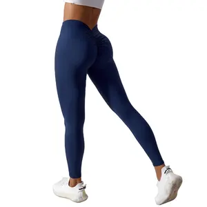 Custom Alta Qualidade Nylon Ginásio Fitness Define Scrunch Booty Workout Yoga Leggings Calças Voltar V Cut Leggings